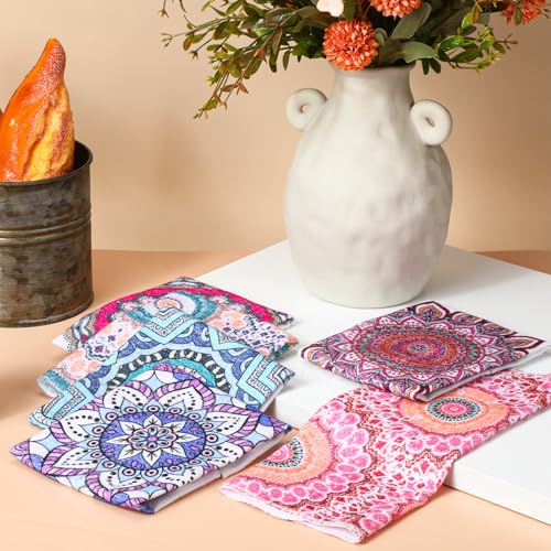 Image of Redbaker 30 Pcs Reusable Paper Towels Rolls Kitchen Towels Bulk Washable Paperless Cloth Cotton Hand Napkins with Cardboard Reusable Napkins for Kitchen Bathroom (Mandala)