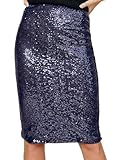 Anna-Kaci Women's High Waist Sparkly Sequins Midi Skirt Pencil Cocktail Party Skirt, Navy, Small