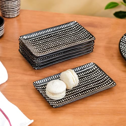 Image of Nestasia Ceramic Serving Platters Tray | 7 Inch Microwave & Dishwasher Safe Serveware for Snacks, Nashta, Tikkas, Kebabs, Starters, Buffet Appetizer (Set of 6, Black)