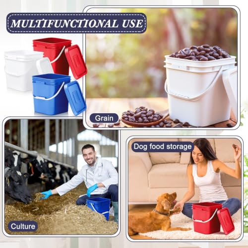 Image of Mumufy 3 Pcs 3.5 Gallon Square Food Grade Bucket with Lid Square Bucket Pail Plastic Handles for Long Term Food Storage, Camping, Fishing, Home Organization Easy Stack and Store (White,Red,Blue)