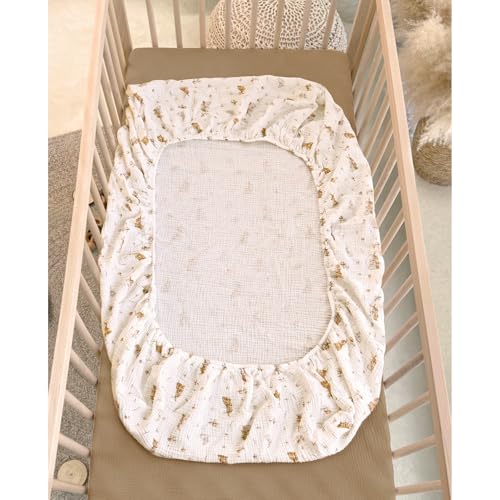 Image of lulumoon Baby Muslin Crib Sheets: Soft & Breathable Fitted Crib Sheets for Boys and Girls - Khaki Bunny Sheets for Standard Crib 2Pack
