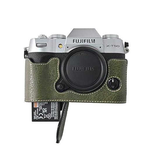 SIUTATDSH カメラケース PUレザー 適用 Fujifilm Fuji 富士 X-T50 XT50 ケース ライナーケース カメラホルダー、耐震・耐衝撃・便携・三脚設置でき、電池交換でき。 (グリーン)