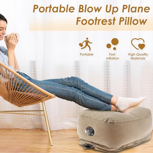 Inflatable Foot Rest Pillow for Travel, 3 Layer Height Adjustable Inflatable Airplane Leg Rest Pillow, Kids Inflatable Foot Cushion, Inflatable Airplane Footrest with Storage Bag for Office (Grey)
