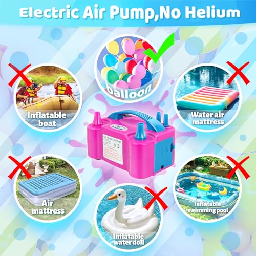Bomba de aire eléctrica para globos Anordsem: carcasa de plástico polipropileno con boquilla doble - inflado rápido para todos los globos en casa - máquina sopladora con atador/cinta para decoración de fiesta DIY para padres miniatura 6