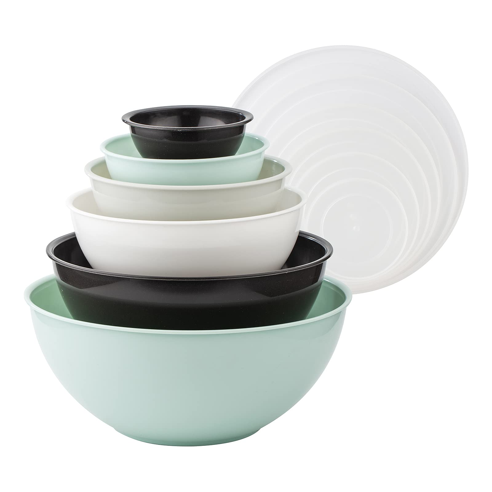 Photo 1 of COOK WITH COLOR Mixing Bowls with Lids - 12 Piece Plastic Nesting Bowls Set includes 6 Prep Bowls and 6 Lids, Microwave Safe Mixing Bowl Set (Mint/Black and White)