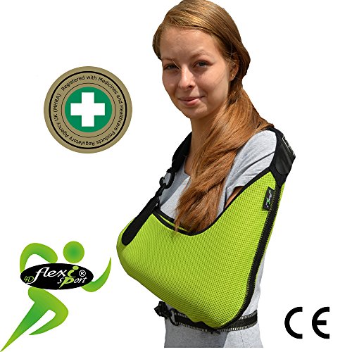 4Dflexisport - Cabestrillo para brazo/hombro, bolsillo profundo, apoyo para rehabilitación muy cómodo, antitranspirable e hipoalergénico, verde limón, L