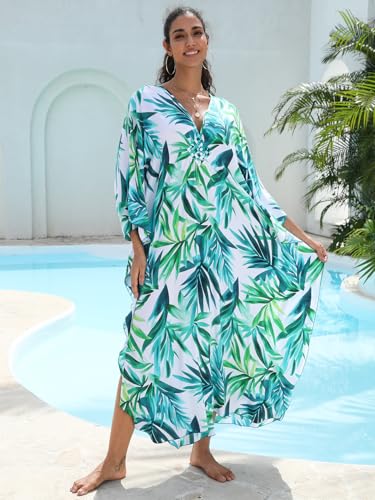 Image of KEYLORTING Plus Size Kaftan Dress Women, African Moo Moo Print Caftan, Batwing Dress, Beach Cover Up for Party and Loungewear