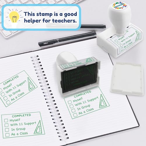Image of Teacher Stamps, Checkbox Grading, Green, Rubber, 1 inch x 1 inch, Rectangular