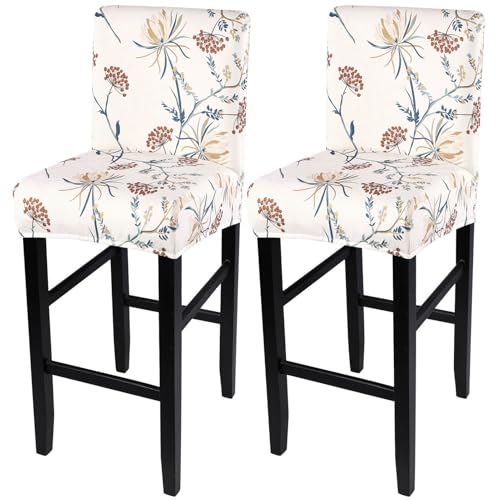 Image of SearchI Bar Stool Covers Set of 2, Stretch Washable Barstool Seat Covers, Counter Height Chair Covers for Kitchen Dining Room Cafe (Beige Flower 1)