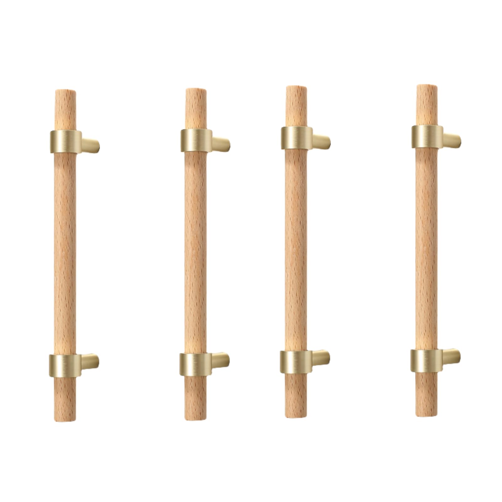 ITTRUH Wood Drawer Knobs,Dresser 4Pcs Beech Copper Brushed Solid Handle Cabinet Door Log Wardrobe Chinese(128mm)