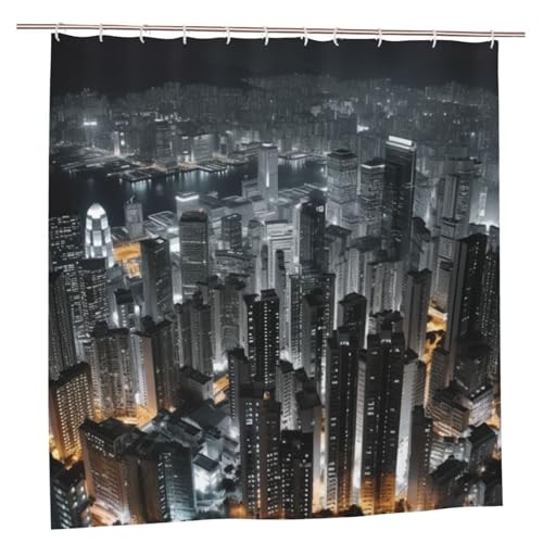 LHBWCVN Hong Kong Night Aerial Shower Curtain 72x72 inches