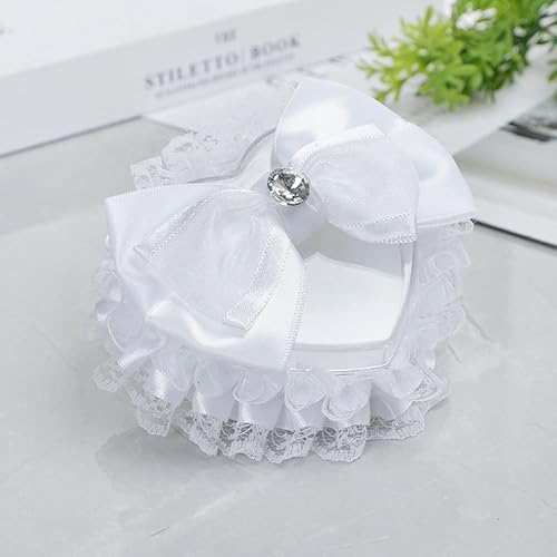 Miniatura 9 de yuanxue Caja de soporte para anillo de boda en forma de corazón, almohada romántica para portador de anillo de encaje blanco, cojín romántico de