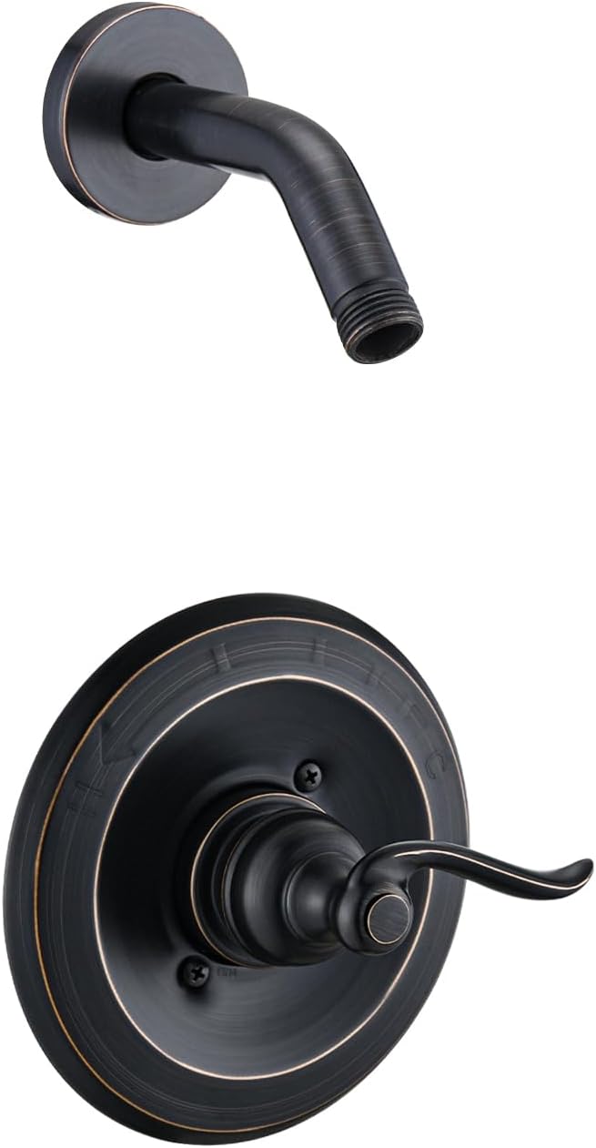 Shower Faucet Trim Kit for Delta 13/14 Series, with Shower Arm & Shower Cover Plate and Handle, Oil Rubbed Bronze Metal (No Valve/Cartridge)