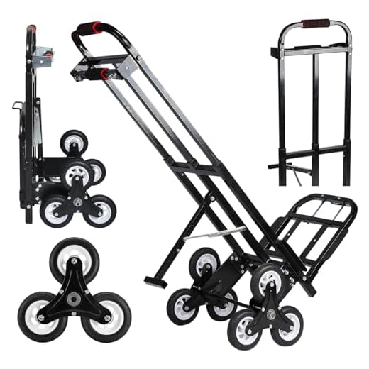 Mecete Enhanced Stair Climbing Cart Portable Climbing Cart 460 lb Largest Capacity All Terrain Stair Climbing Hand Truck Heavy Duty with 6 Wheels (Black) 2 Climbing Rope for Heavy Cargo on Stairs