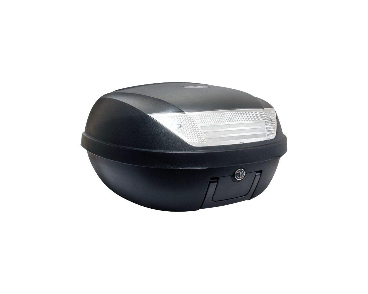 Baúl para moto S-Line de 52 l, negro mate. Dimensiones: 58 x 45 x 32,5 cm (para 2 cascos), placa y asa.