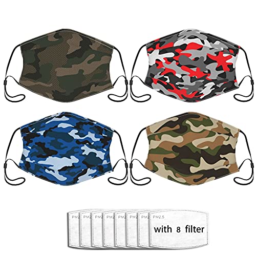 4pcs Abstract Military Army Camo Face Mask Dustproof Breathable Reusable Scarf Adjustable Washable Bandanas