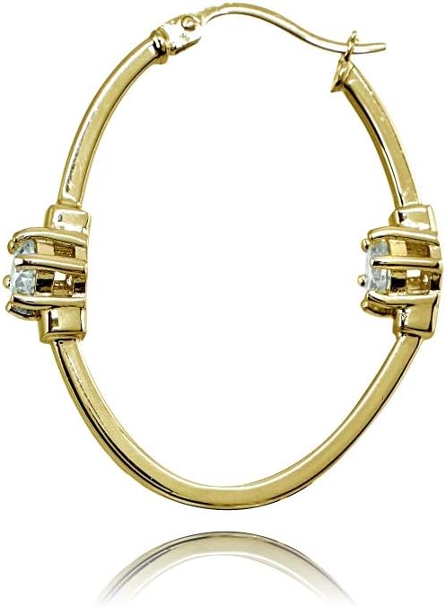 Sterling Silver Polished Cubic Zirconia Round Two Stone Oval Hoop Earrings