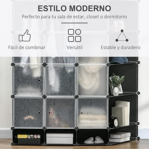 HOMCOM-Armario-Modular-de-Plastico-Armario-Portatil-con-16-Cubos-y-2-Barras-Organizador-de-Zapatos-Ropas-Juguetes-para-Entrada-Pasillo-Dormitorio-Negro-y-Blanco HOMCOM-Armario-Modular-de-Plastico-Armario-Portatil-con-16-Cubos-y-2-Barras-Organizador-de-Zapatos-Ropas-Juguetes-para-Entrada-Pasillo-Dormitorio-Negro-y-Blanco