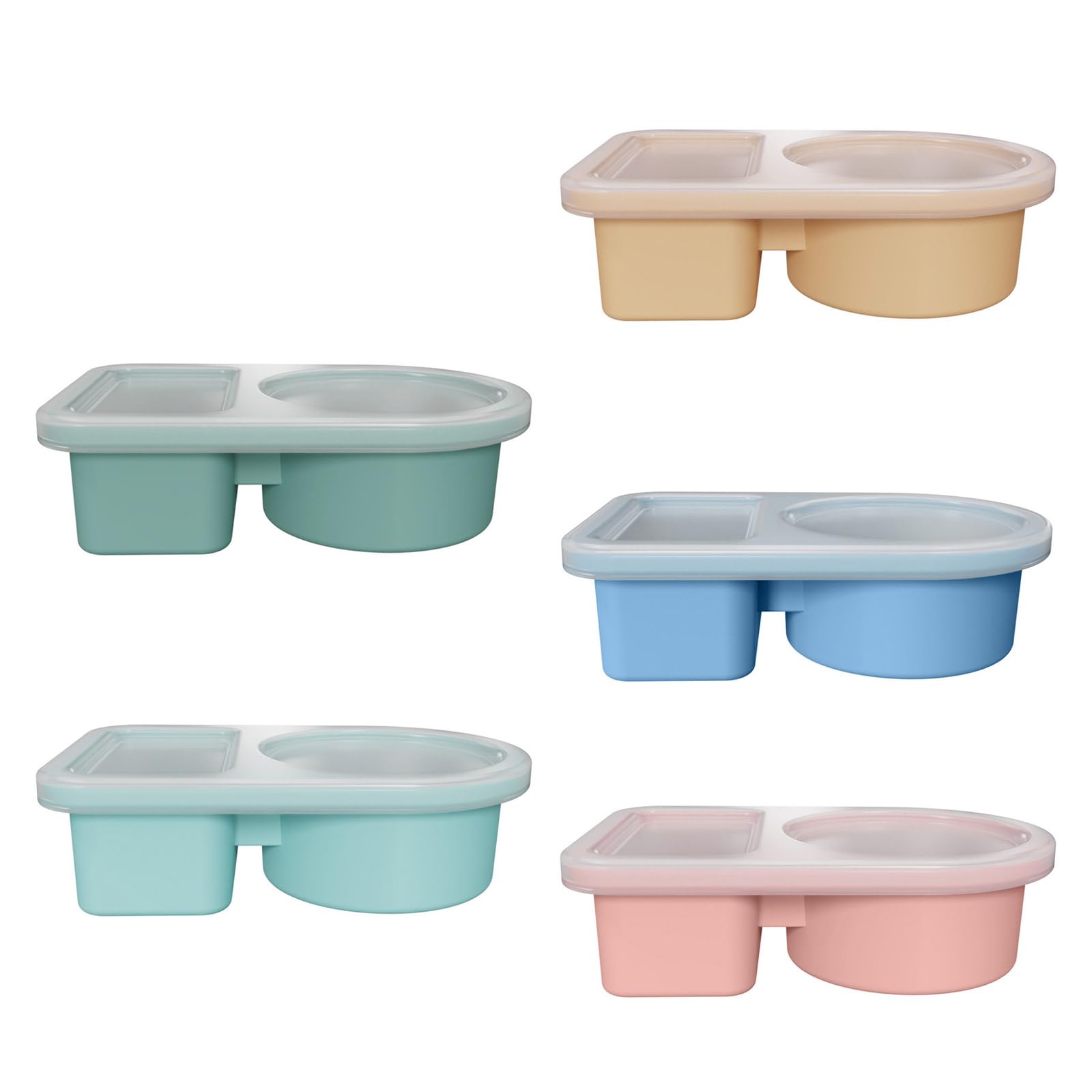 Woedpez 5 Pack 2 Compartments Snackle Box with Lids, Food Container for Salad Outdoor Travel Silicone Containers