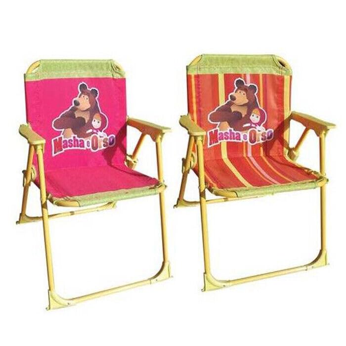 Sedia Pieghevole per Bambini con Braccioli, Tema Masha e Orso, Seggiolina per Bambini, in Metallo, Salvaspazio, Camera dei Bambini, per Interno e Esterno, ‎49x33x6.5 cm