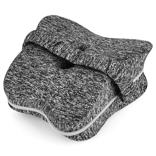 RUCUDIM Almohada ergonómica para dormir de lado, almohadas de apoyo para las rodillas, almohadas de cadera para dormir de lado, almohada de rodilla de espuma viscoelástica con correa, cojín de apoyo