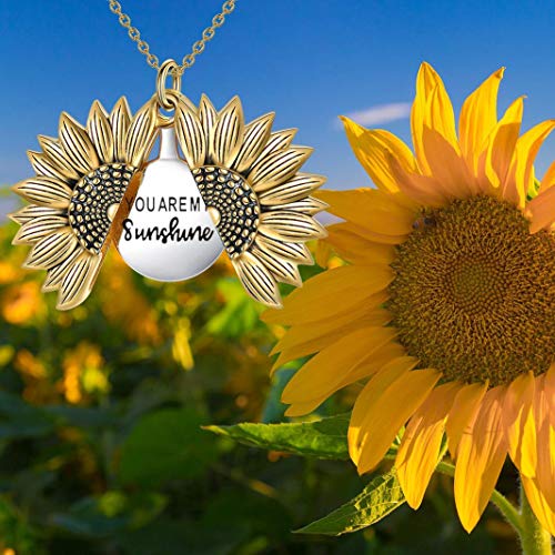 Sterling Silver Sunflower Locket Necklace You Are My Sunshine Engraved Pendant Necklaces Anniversary Jewelry for Her4