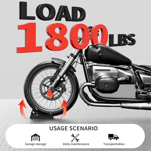 Image of Motorcycle Wheel Chock for Transportation,Portable Adjustable 1800 lbs Capacity Special Front Tire Stand for 8 inch-21 inch Wheel Universal for Most Crusier Sports Dirt Bikes Trailer Truck