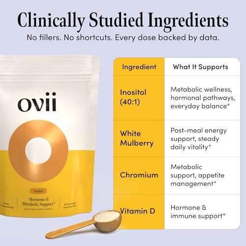 Image of Ovii Metabolic Support for Women - Reducose White Mulberry with Myo-Inositol & D-Chiro Inositol 40:1 Blend - Daily Wellness, Metabolic Balance & Appetite Control Supplement - 30 Servings, Tropical