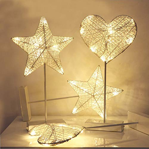 Lurrose 2Pcs Luzes da Noite da Estrela Do Coração Luz Do Sinal Do Casamento da Mesa Alimentado por B