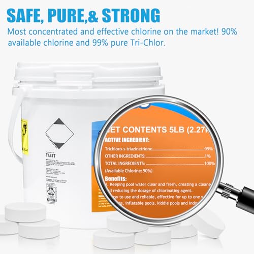 Image of Chlorine Tablets 3 inch 5 Pounds, TABIT Swimming Pool Long Lasting Chlorinating Tablets, Slow Dissolving, Tri-Chlor for Swim Pool, Hot Tubs, Spa