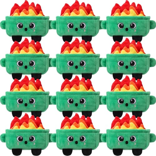 Kathfly 12 Pcs Fire Plush Dumpster Stuffed Animal Dumpster Trash Shape with Fire Figurines Plush for Gifts Party Tiered Tray Decoration