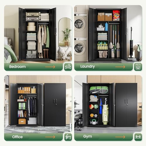 Image of Letaya Metal Storage Cabinets Locker with Lock Door, 72'' Clothing Coat Steel Storage Freestanding Wardrobe for Office, Home, School, Employee,Gym,Fire Department (Black)