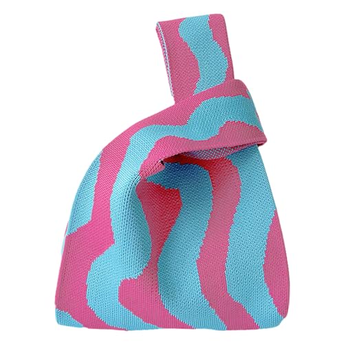 Anopo Donna Polso Nodo Borsa Tote Piccolo Uncinetto Polsino Borsa a Mano Estetico Carino Maglia Borsetta Onda Blu Rosa
