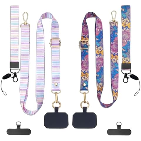 Nalefow Stylish Phone Lanyard Wrist Strap Crossbody, 4× Phone Patches, 2× Adjustable Neck Strap, 2× Wrist Strap,2x Spring O Rings (Colorful Flower Sets) Cover
