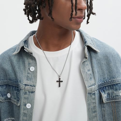Cross Necklace for Men, Mahogany Ebony Titanium Steel Cross Pendant Necklace For Men, Box Chain 16-24 Inch3