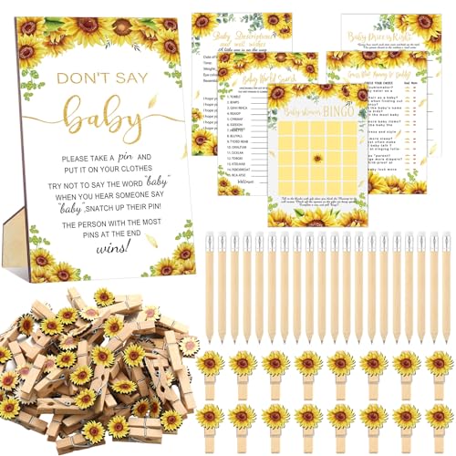Patelai 321 Pcs Sunflower Baby Shower Decorations A Little Sunflower Is on The Way Baby Shower Games 5 Set Dont Say Serve 50 Guest for Yellow Flower Gender Reveal Birthday Party Decorations Supplies