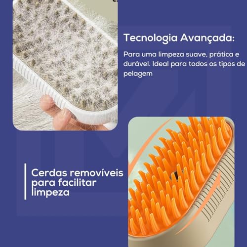 Escova Pet Vaporizada Para Remoção De Pelos Gatos Cães Recarregável Elétrica Pente Com Vapor (Café)