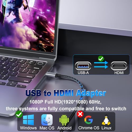 Cable USB A a HDMI de 10 pies con conector reforzado de larga distancia 4