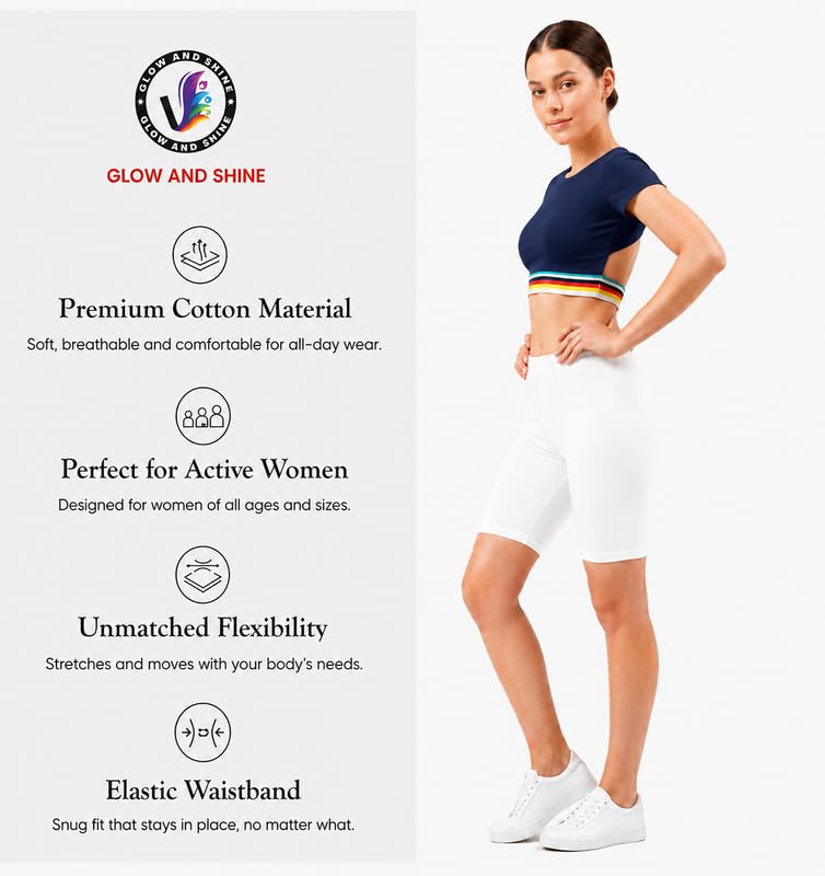 Image of Women's Cotton Lycra Cycling Shorts | 95% Cotton 5% Spandex | Stretchable Knee Length Tights for Gym, Yoga & Sports