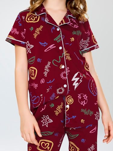 Image of ZEYO Night Suit for Girl's Printed Cotton Night Dress of Shirt and Joggers Set 5532