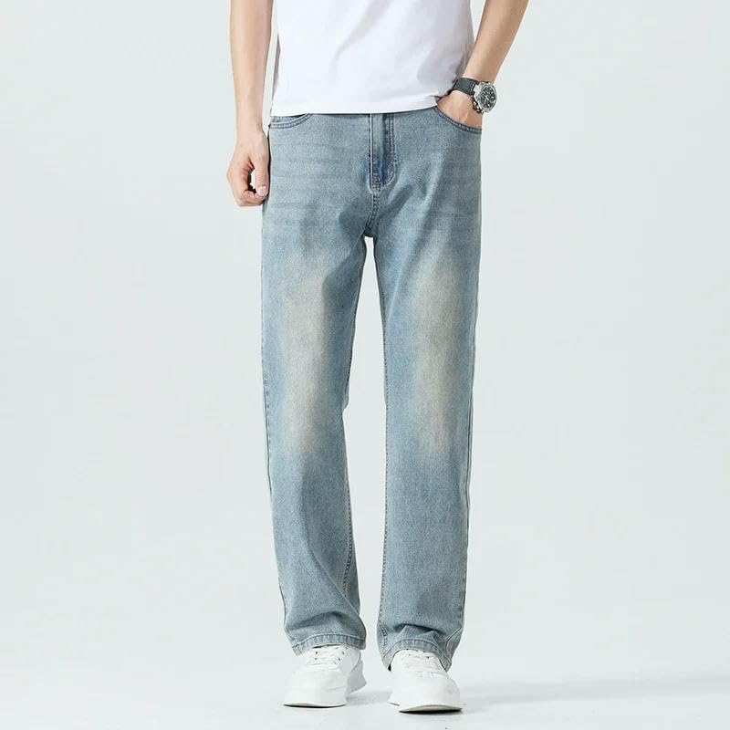 Summer Thin Straight Jeans Men's Clothing Soft Breathable Trousers Male Comfortable Business Denim Pants3