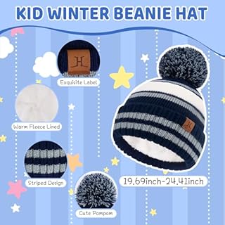 Bequemer Laden Bonnet Pompon Hiver Enfants et Tout-Petit, Chaud Doublé de Polaire, Bonnets Skull pour 2-7 Ans Cadeau Garçon Fille Bebe