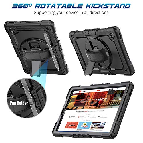 Timecity Case For Lenovo Tab M10 Plus (2Nd Gen) 10.3" Fhd 2020, Full-Body Protective Shockproof Tablet Cover With Screen Protector, 360° Rotating Stand, Hand/Shoulder Strap For Lenovo M10 Plus, Black #TOP2