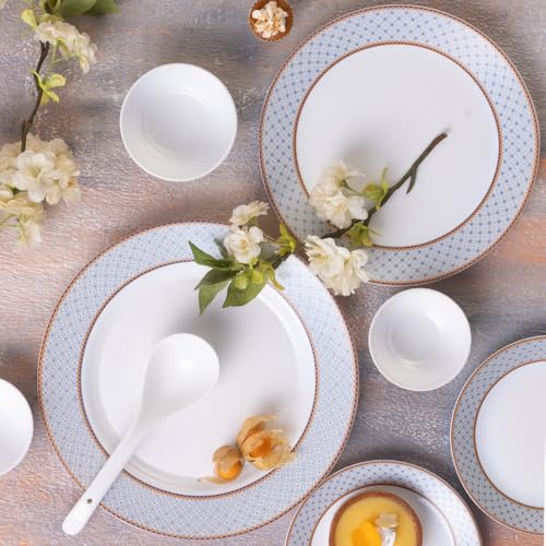 Image of Larah by Borosil 37pc Opalware Kosmia Dinner Set for Family of 6 | Microwave & Dishwasher Safe Crockery Set for Dining & Gifting | Plates & Bowls