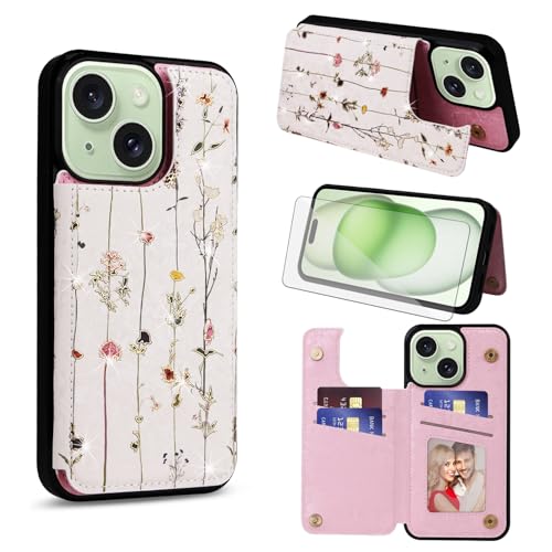 Housse iPhone 15 Plus fleurie idéale pour voyager léger avec vos cartes