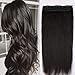 Produktbild Clip in Extensions Echthaar - Remy Echthaar Haarteil 1 Tresse mit 5 clips Haarverlängerung 45cm-90g (#1B Naturschwarz)