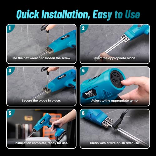 SEESII Cordless Foam Cutter: Electric Hot Knife Kit with 2×2000mAh Batteries,120W Power (Max 842°F) Air-Cooled Styrofoam Cutting Tool with 4 Blades for Rope,Fabric,EPP,EPS, XPS,EPE,PU,KT Board - Image 8