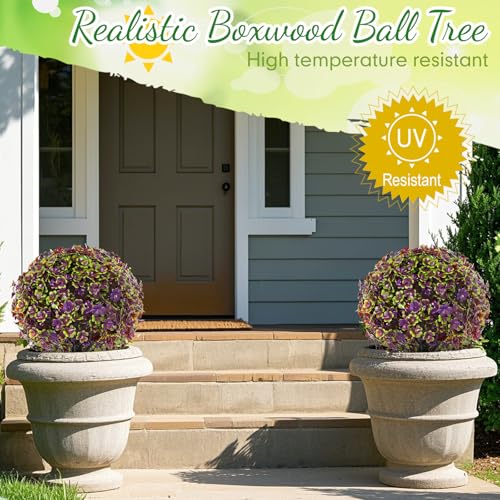 Daifunli Set of 2 Artificial Topiary Balls Tree 20 Inch Realistic Faux Bush, UV Resistance Fake Shrub Plant with Spike for Garden Porch Indoor Outdoor Decor (Light Green,Four-Leaf Clover)