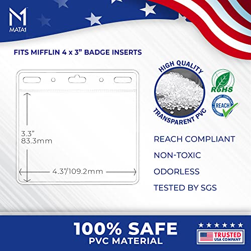 Mata1-Usa Plastic Horizontal Card Protector (Clear, 4X3 Inch, 100 Pack), Large Size No Zipper Id Name Badge Holder #TOP4