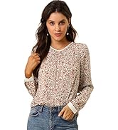 Allegra K Women's Vintage Button Down Back Long Sleeve Pleated Floral Printed Blouse Top